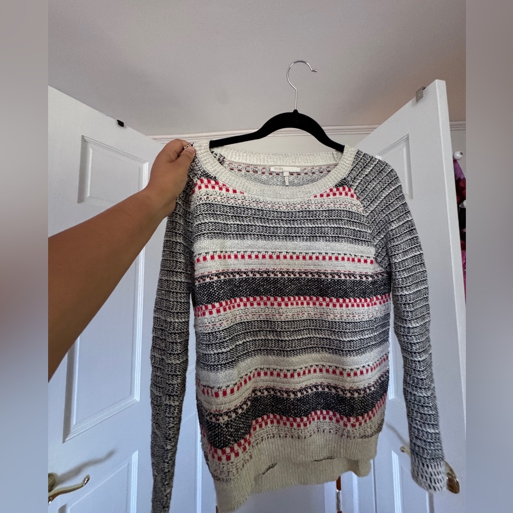 Maje | Striped Metallic Crewneck Sweater